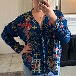 *Mint Condition* JOHNNY WAS Embroidered Blouse